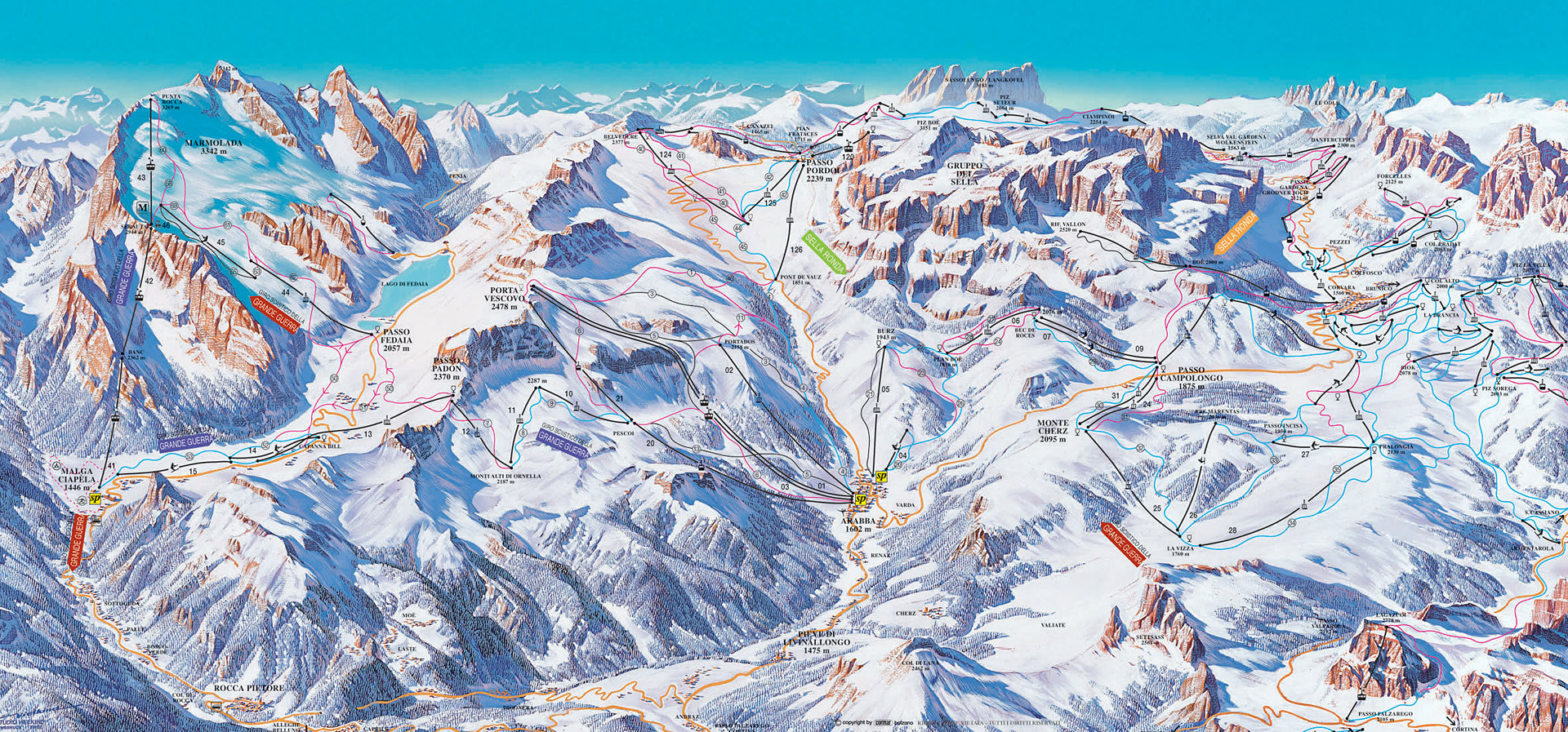 Mapa sjezdovek Marmolada a Arabba